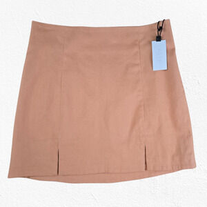 ASTR the Label Papaya Monet Mini Skirt Peach Cotton Blend Slit Front Size Large
